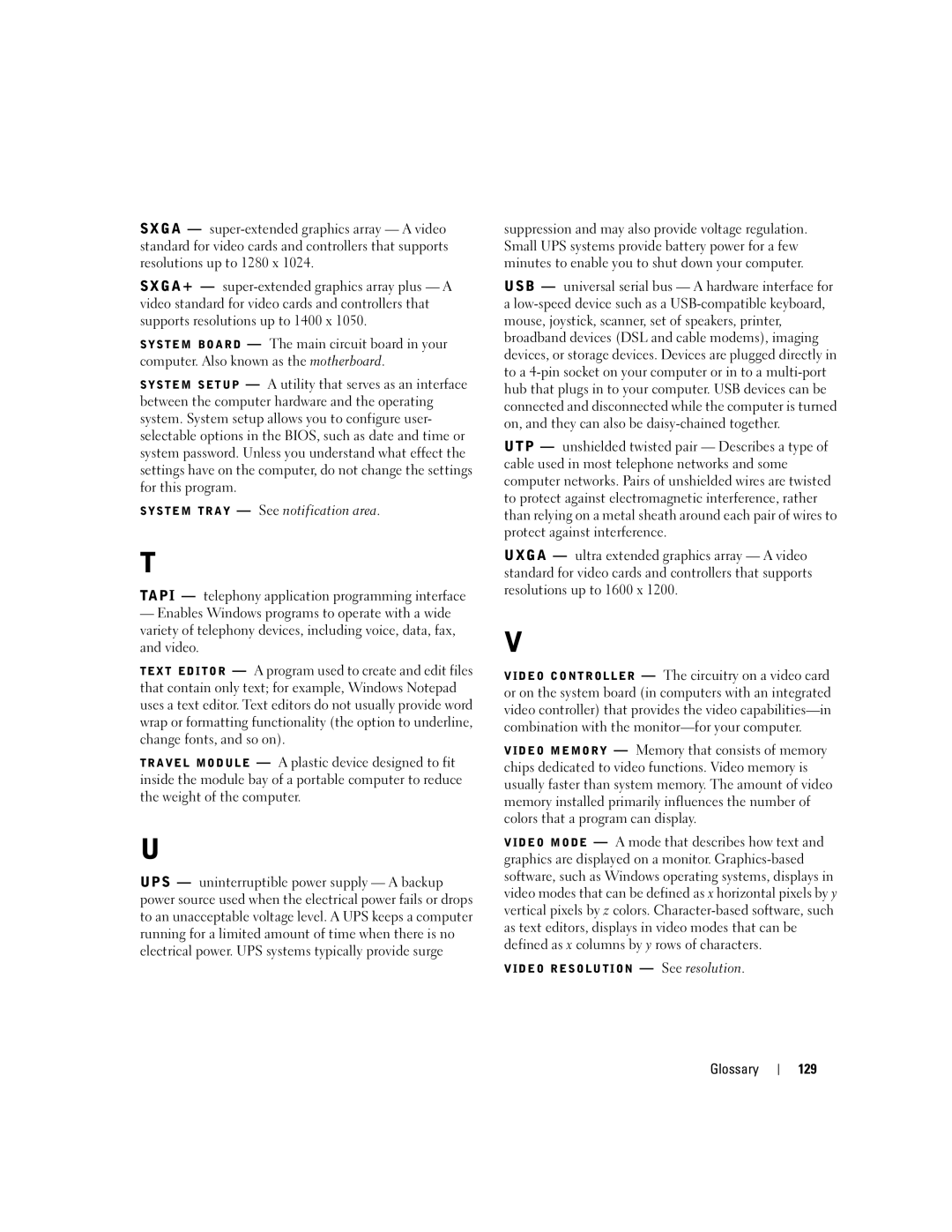 Dell 3100C owner manual System Tray See notification area, Glossary 129 