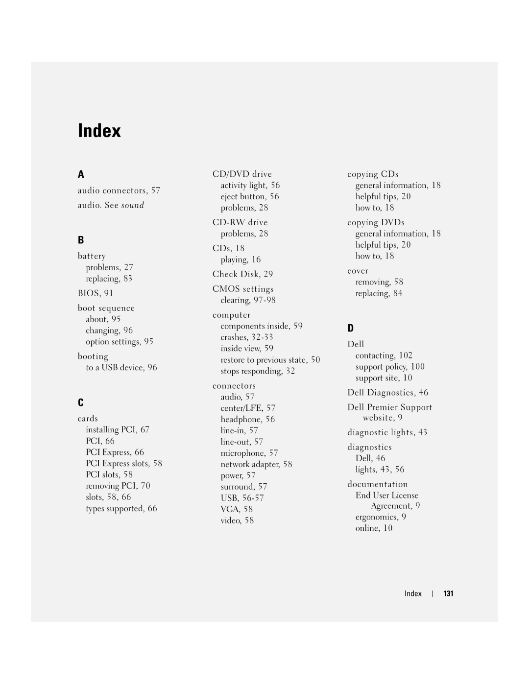 Dell 3100C owner manual Index 131 