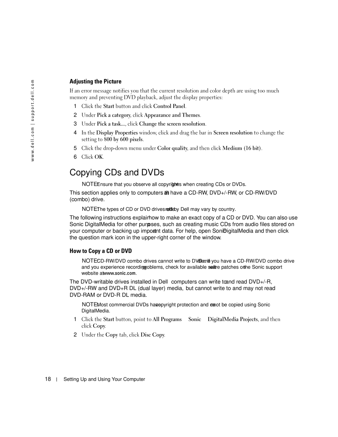 Dell 3100C owner manual Copying CDs and DVDs, Adjusting the Picture, How to Copy a CD or DVD 