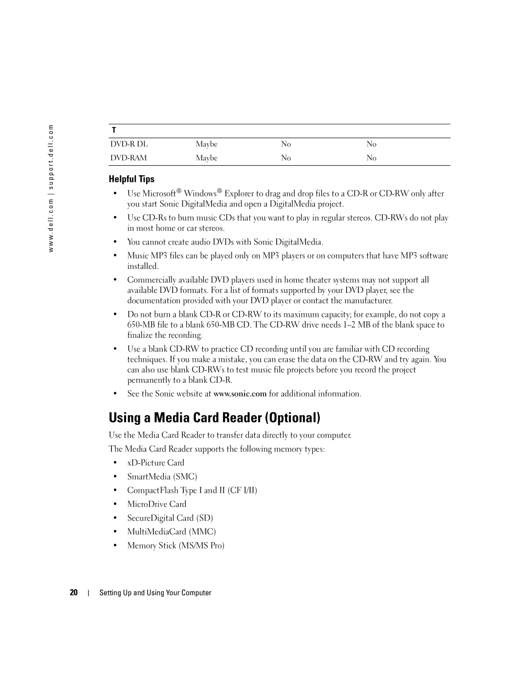 Dell 3100C owner manual Using a Media Card Reader Optional, Helpful Tips 