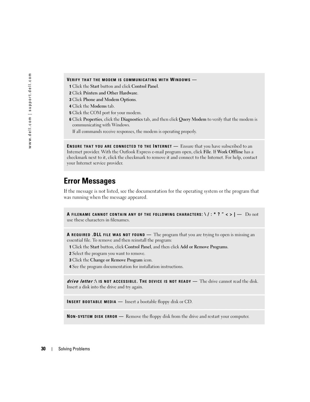 Dell 3100C owner manual Error Messages, Use these characters in filenames 