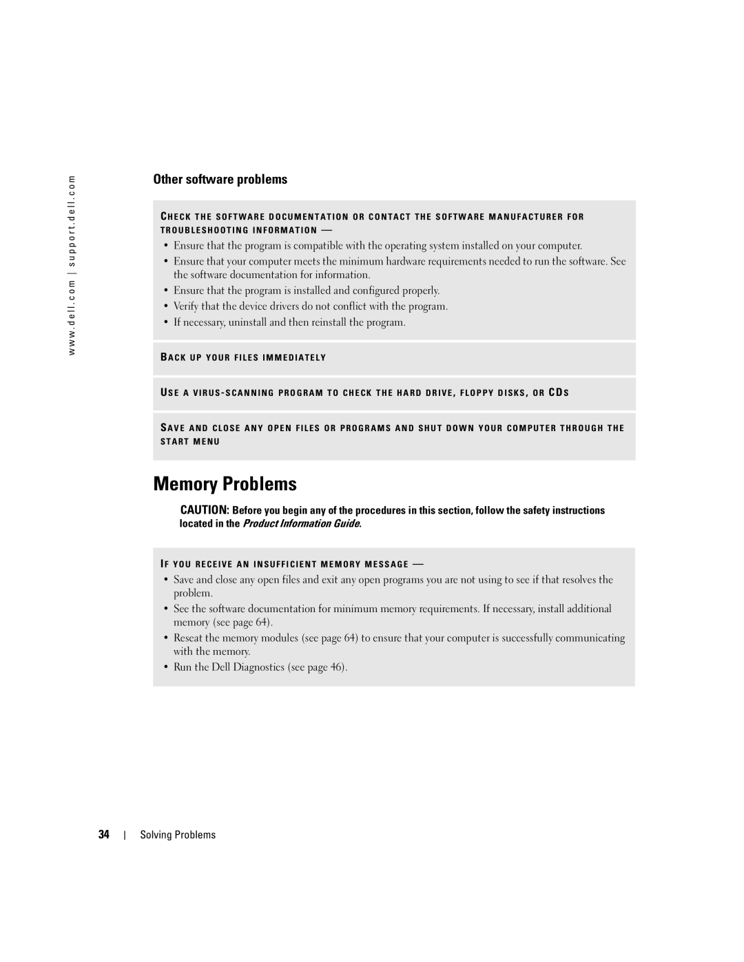 Dell 3100C owner manual Memory Problems, Other software problems 