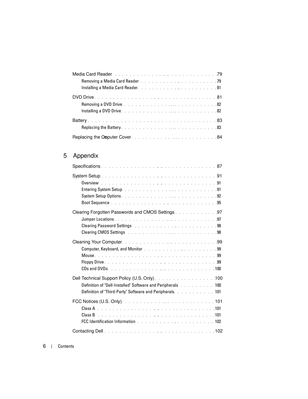 Dell 3100C owner manual Clearing Forgotten Passwords and Cmos Settings, 102 