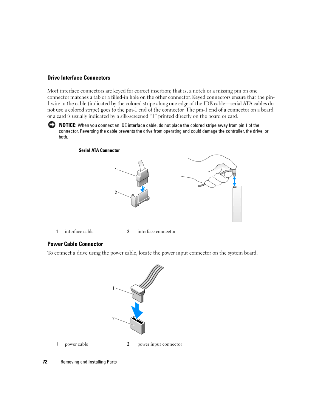 Dell 3100C owner manual Drive Interface Connectors, Power Cable Connector, Serial ATA Connector 