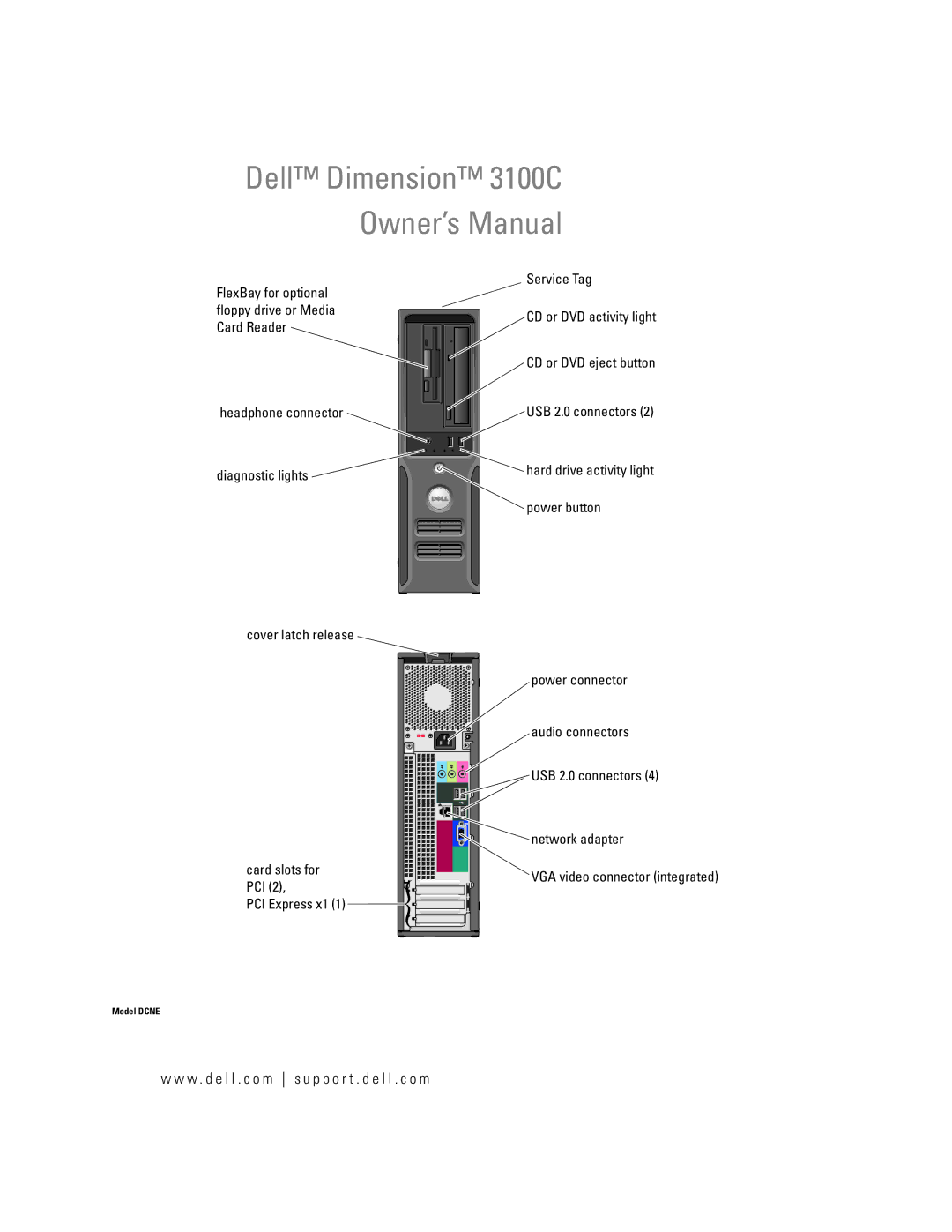 Dell 3100C owner manual W . d e l l . c o m s u p p o r t . d e l l . c o m, Power button, Pci, PCI Express x1 