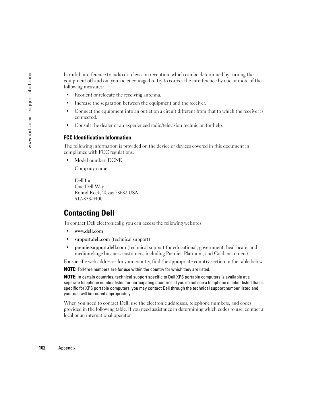 Dell 3100C owner manual Contacting Dell, FCC Identification Information, 102 