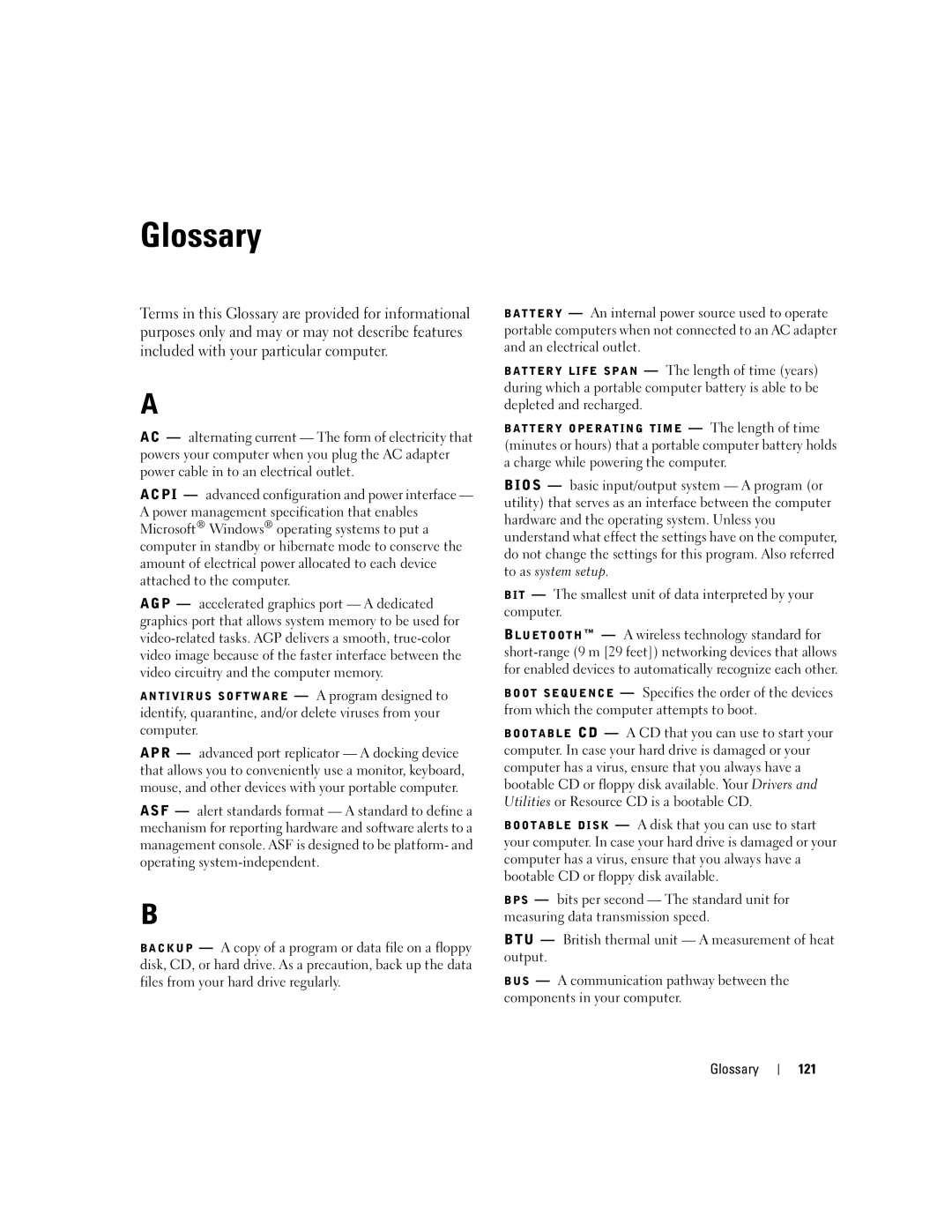 Dell 3100C owner manual Glossary 121 