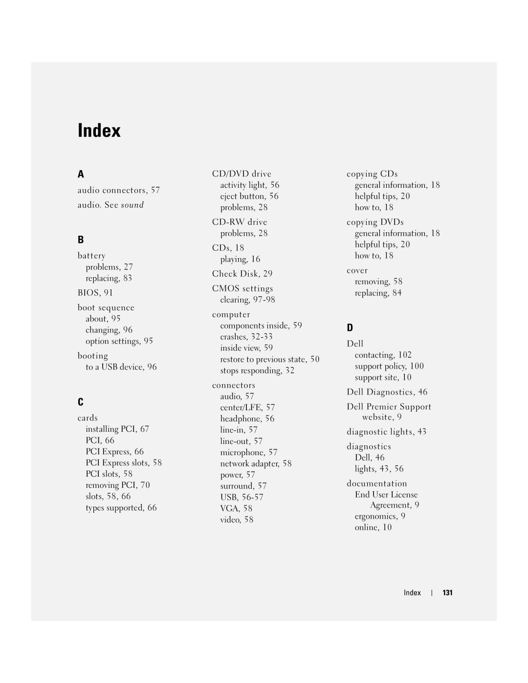 Dell 3100C owner manual Index 131 