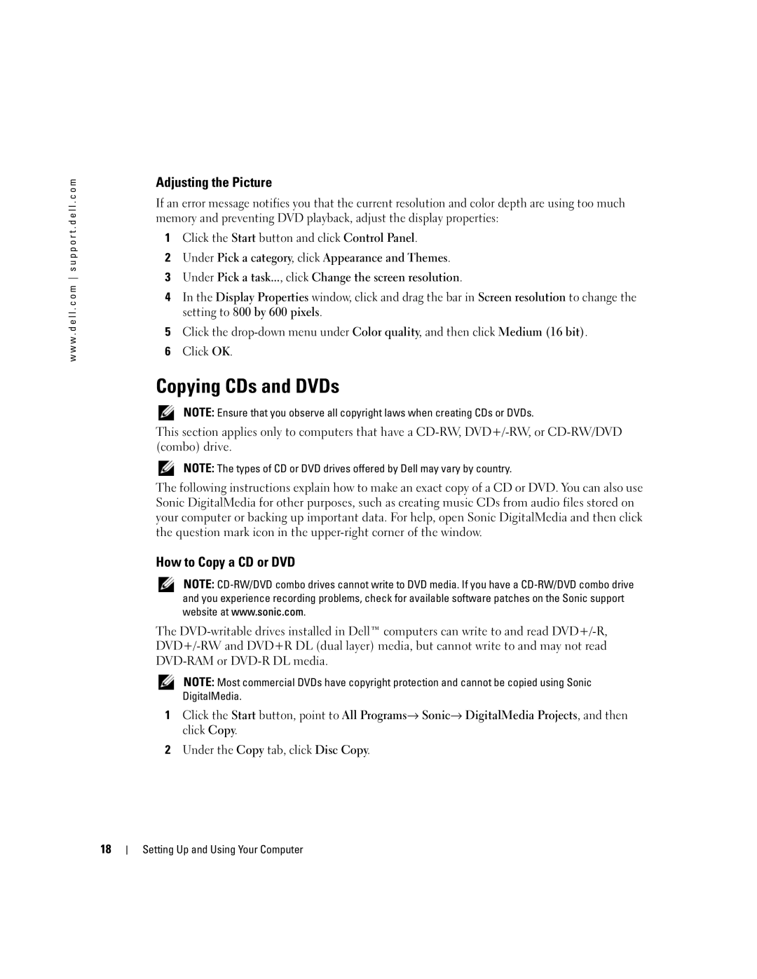 Dell 3100C owner manual Copying CDs and DVDs, Adjusting the Picture, How to Copy a CD or DVD 