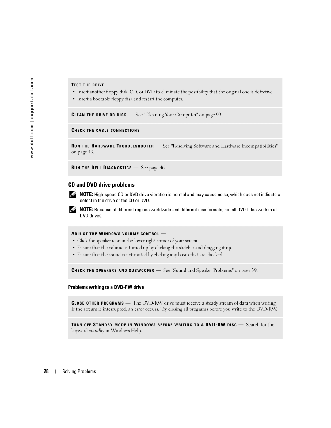 Dell 3100C owner manual CD and DVD drive problems, Problems writing to a DVD-RW drive 