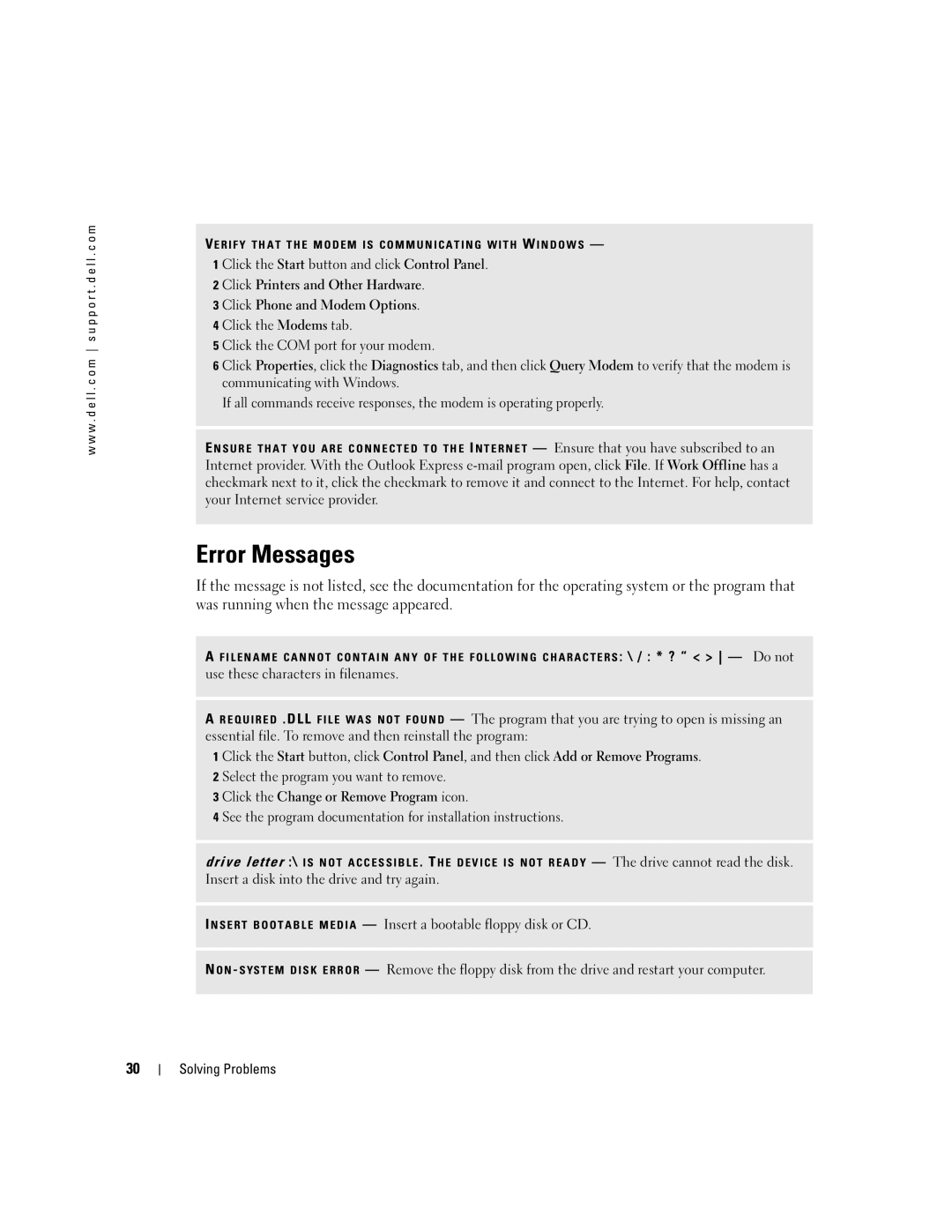 Dell 3100C owner manual Error Messages, Use these characters in filenames 