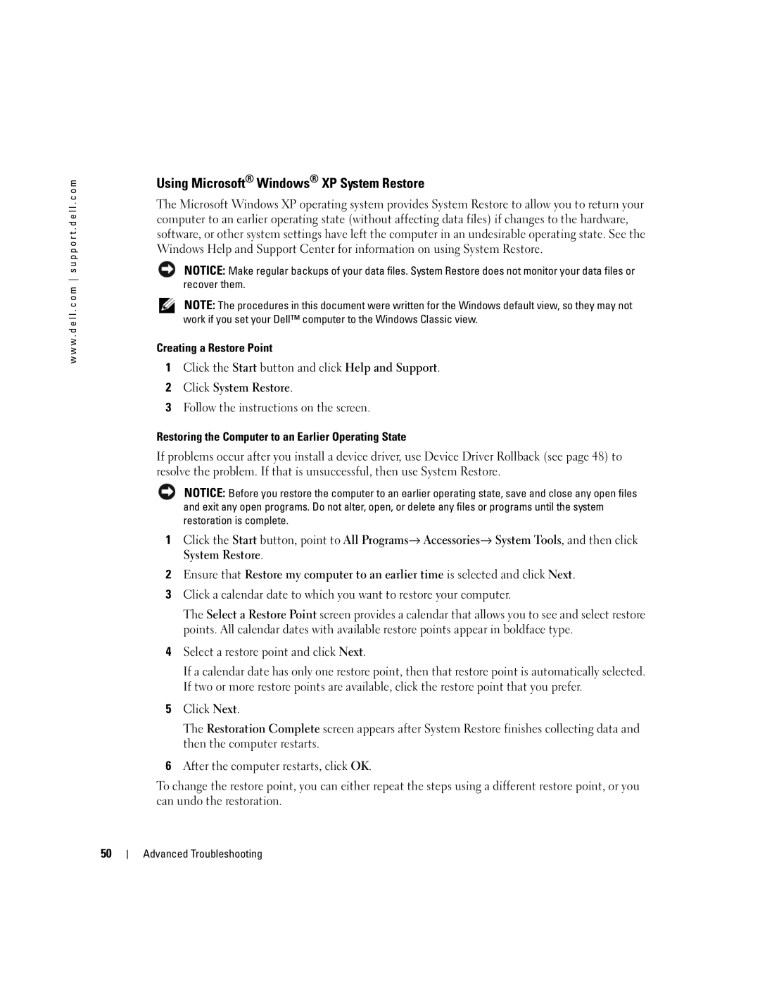 Dell 3100C owner manual Using Microsoft Windows XP System Restore, Creating a Restore Point 