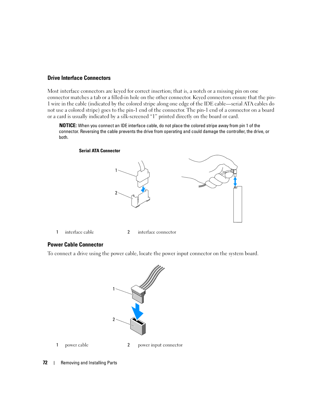 Dell 3100C owner manual Drive Interface Connectors, Power Cable Connector, Serial ATA Connector 