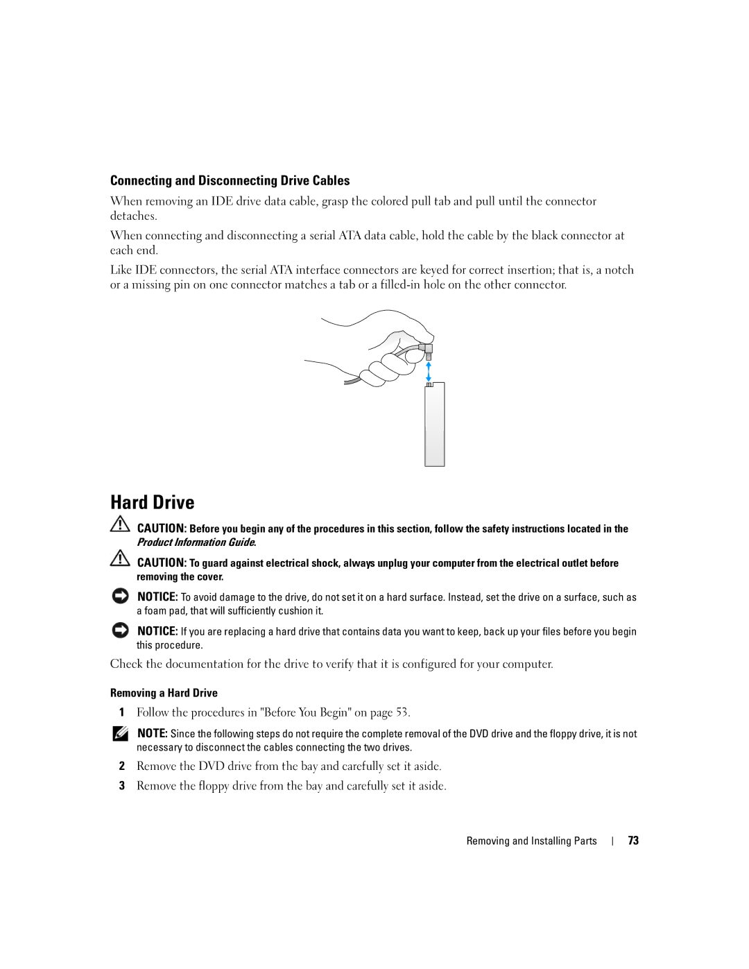 Dell 3100C owner manual Connecting and Disconnecting Drive Cables, Removing a Hard Drive 