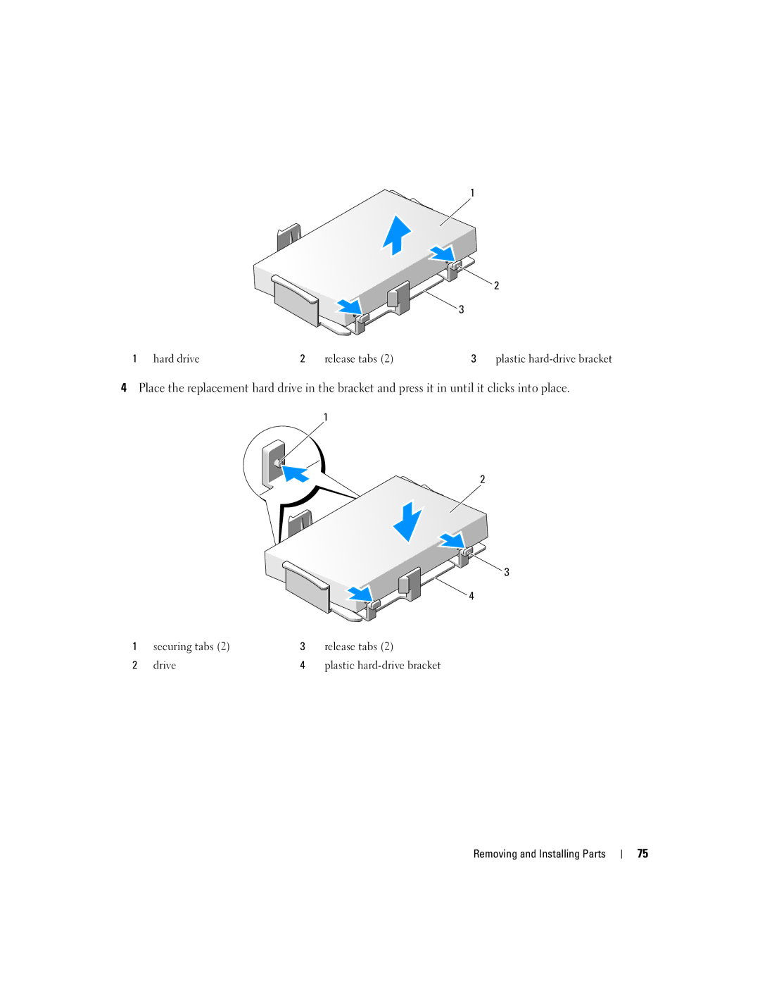 Dell 3100C owner manual Hard drive Release tabs Plastic hard-drive bracket 