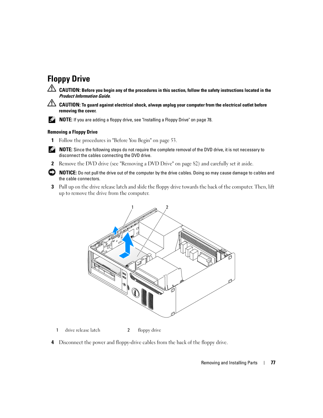 Dell 3100C owner manual Removing a Floppy Drive 