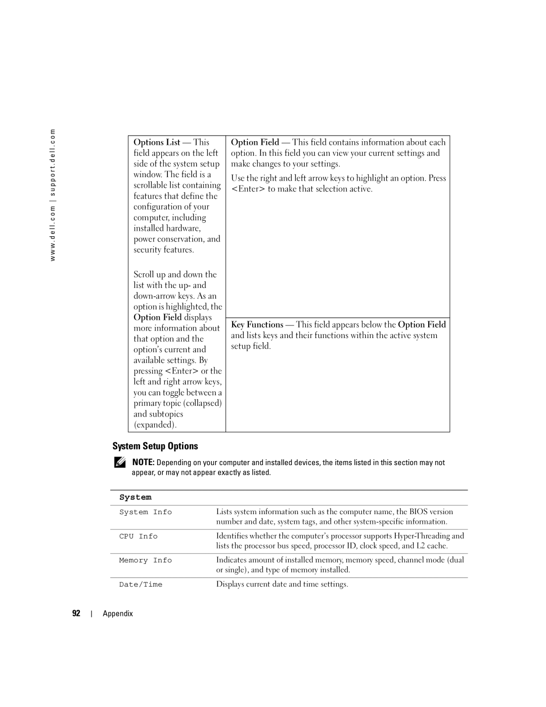 Dell 3100C owner manual System Setup Options 