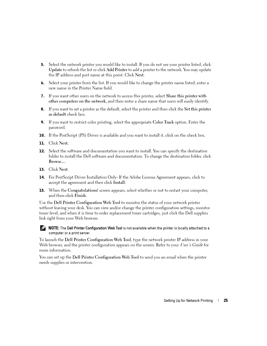 Dell 3100cn owner manual Setting Up for Network Printing 