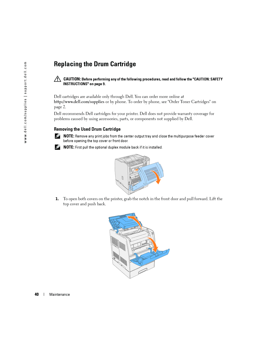 Dell 3100cn owner manual Replacing the Drum Cartridge, Removing the Used Drum Cartridge 