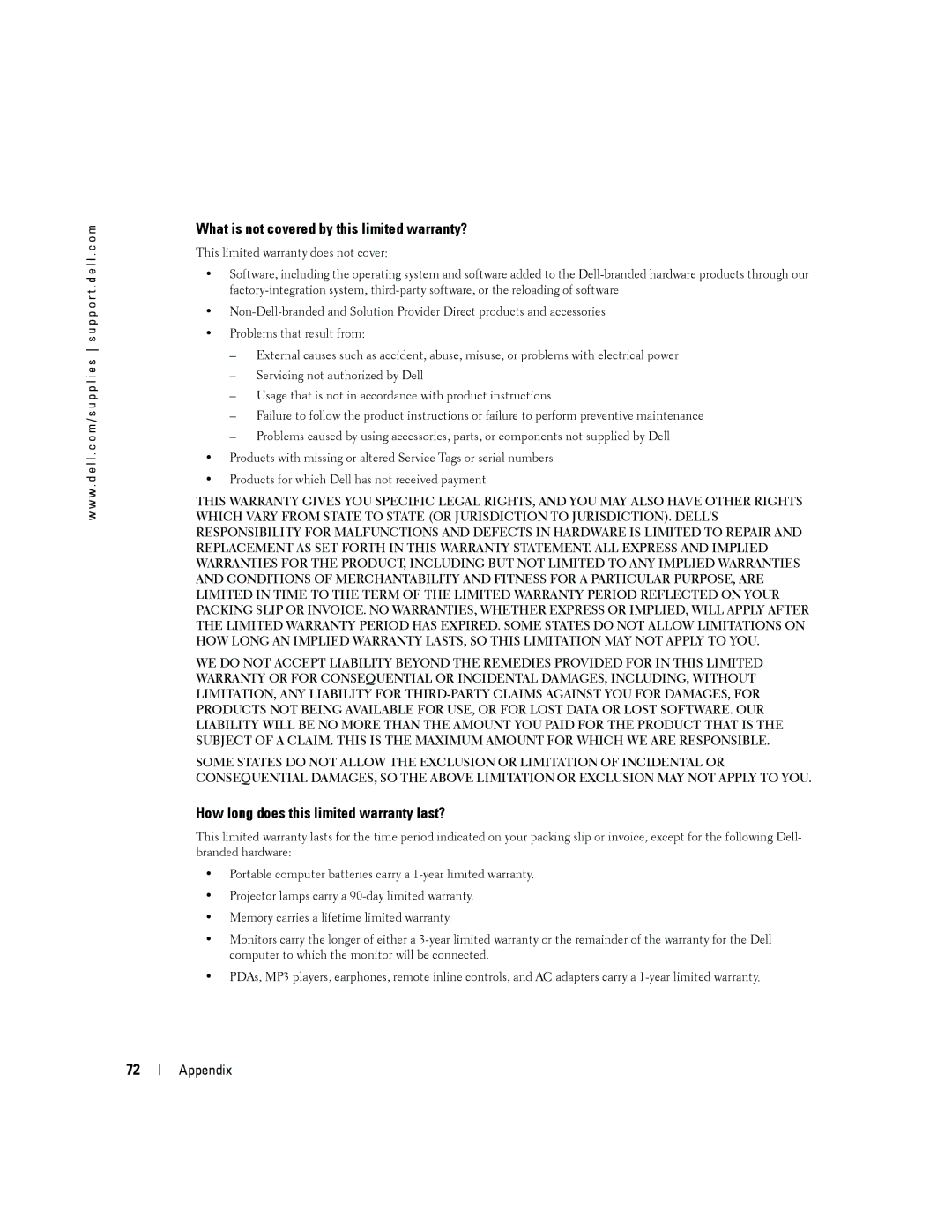 Dell 3100cn owner manual What is not covered by this limited warranty?, How long does this limited warranty last? 