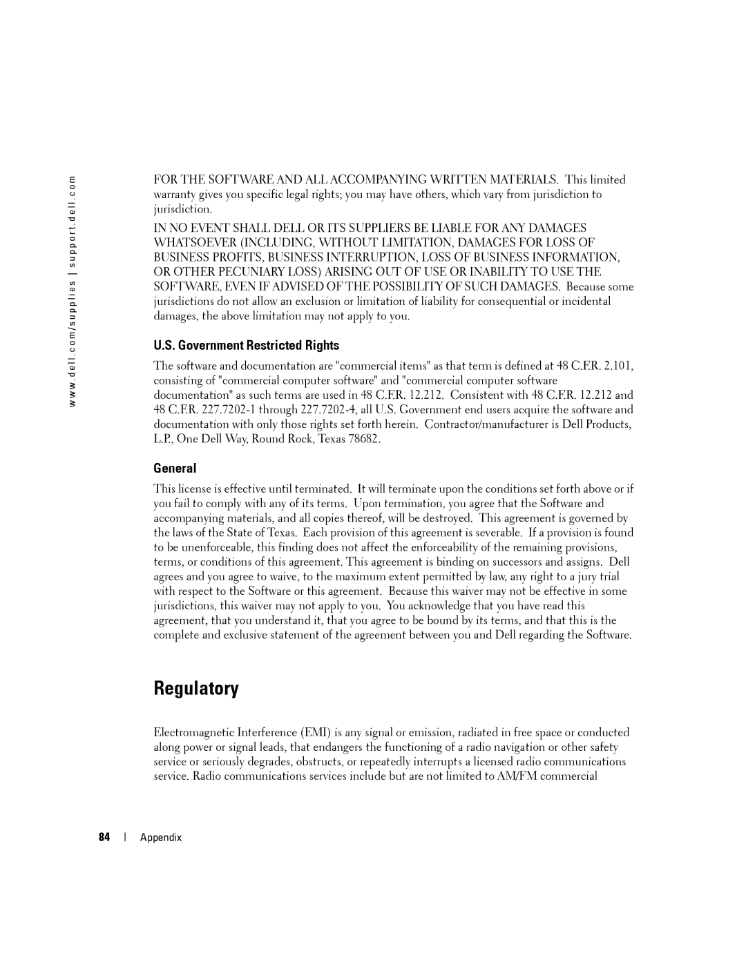 Dell 3100cn owner manual Regulatory, Government Restricted Rights, General 