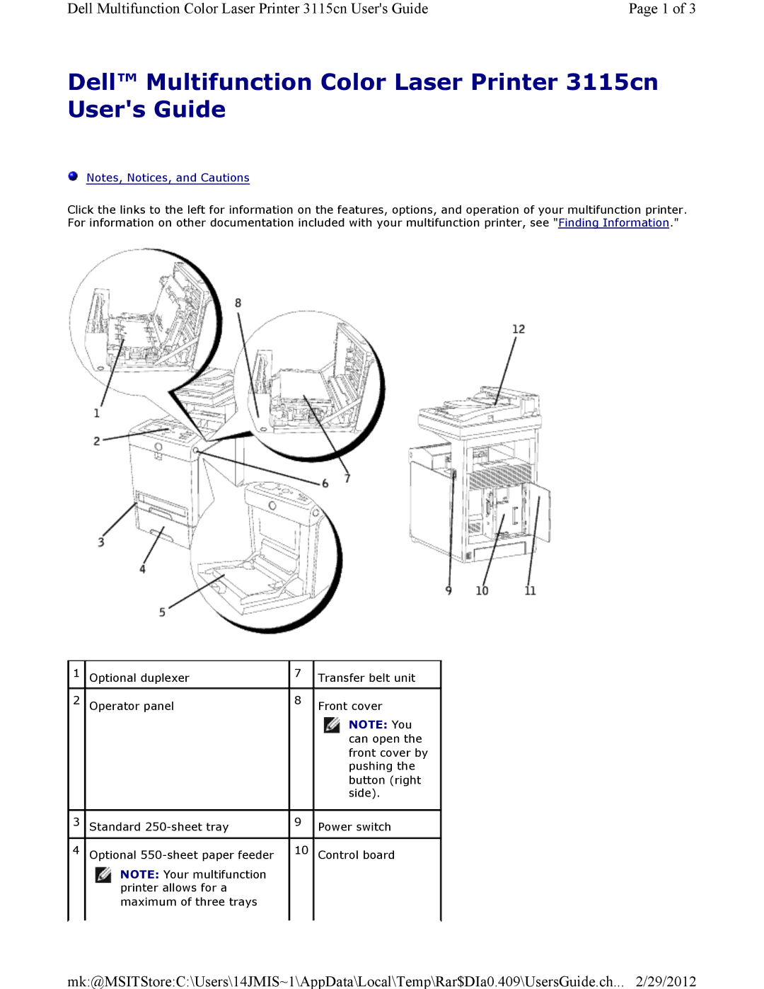 Dell 3115CN manual Dell Multifunction Color Laser Printer 3115cn Users Guide 