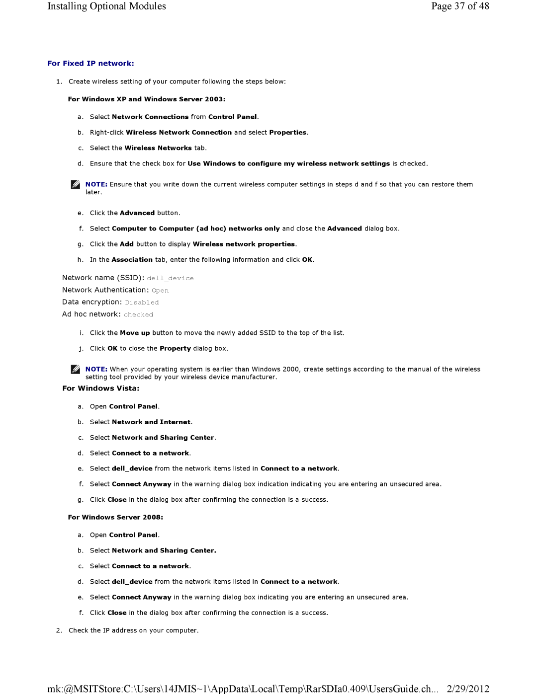 Dell 3115CN manual For Fixed IP network 