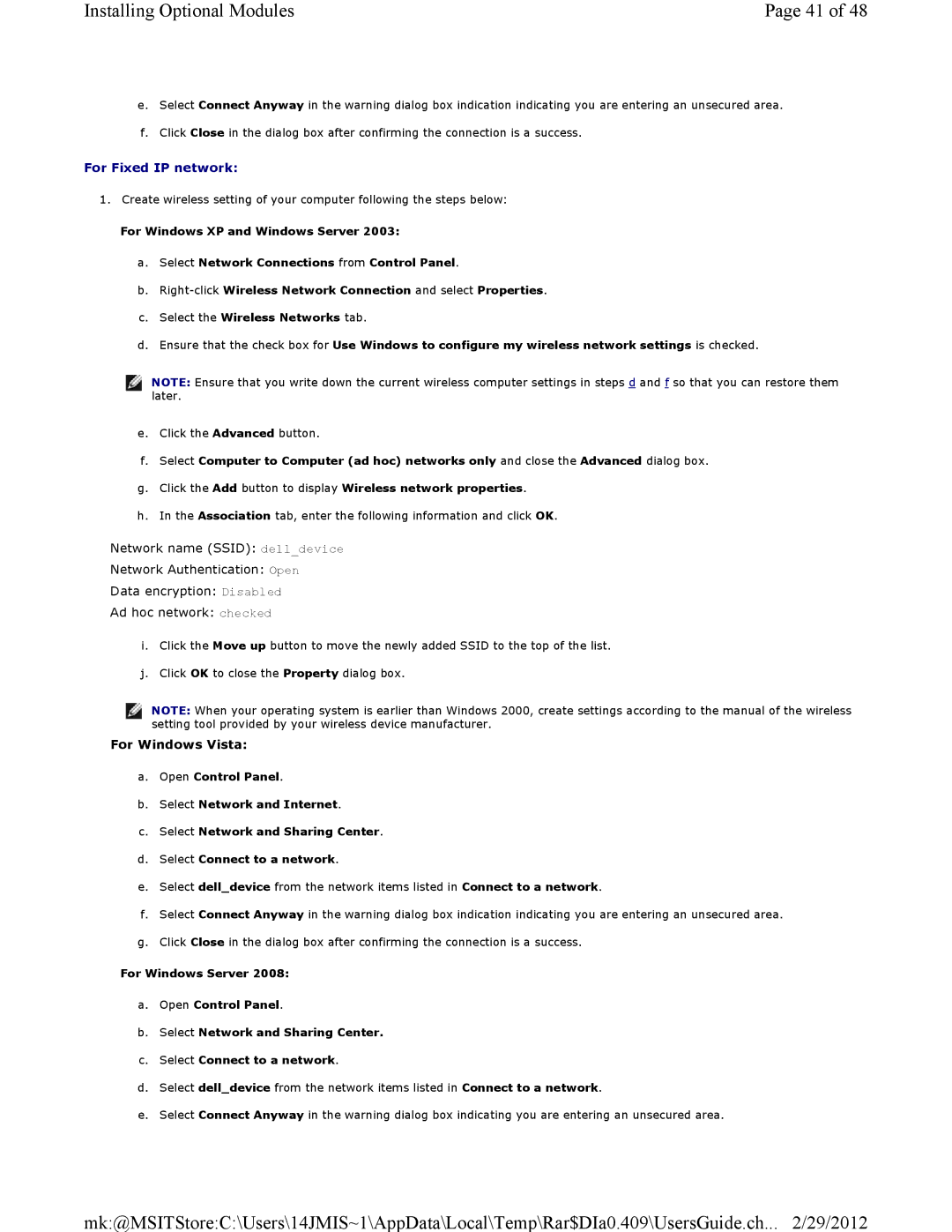 Dell 3115CN manual For Fixed IP network 