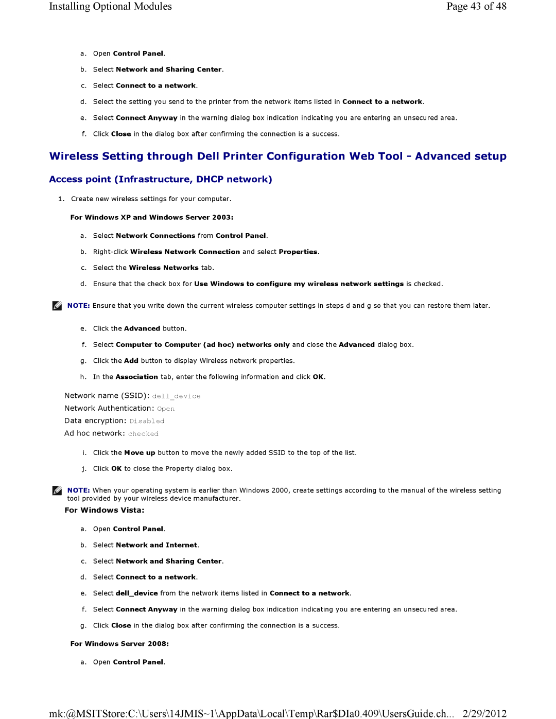 Dell 3115CN manual Access point Infrastructure, Dhcp network 