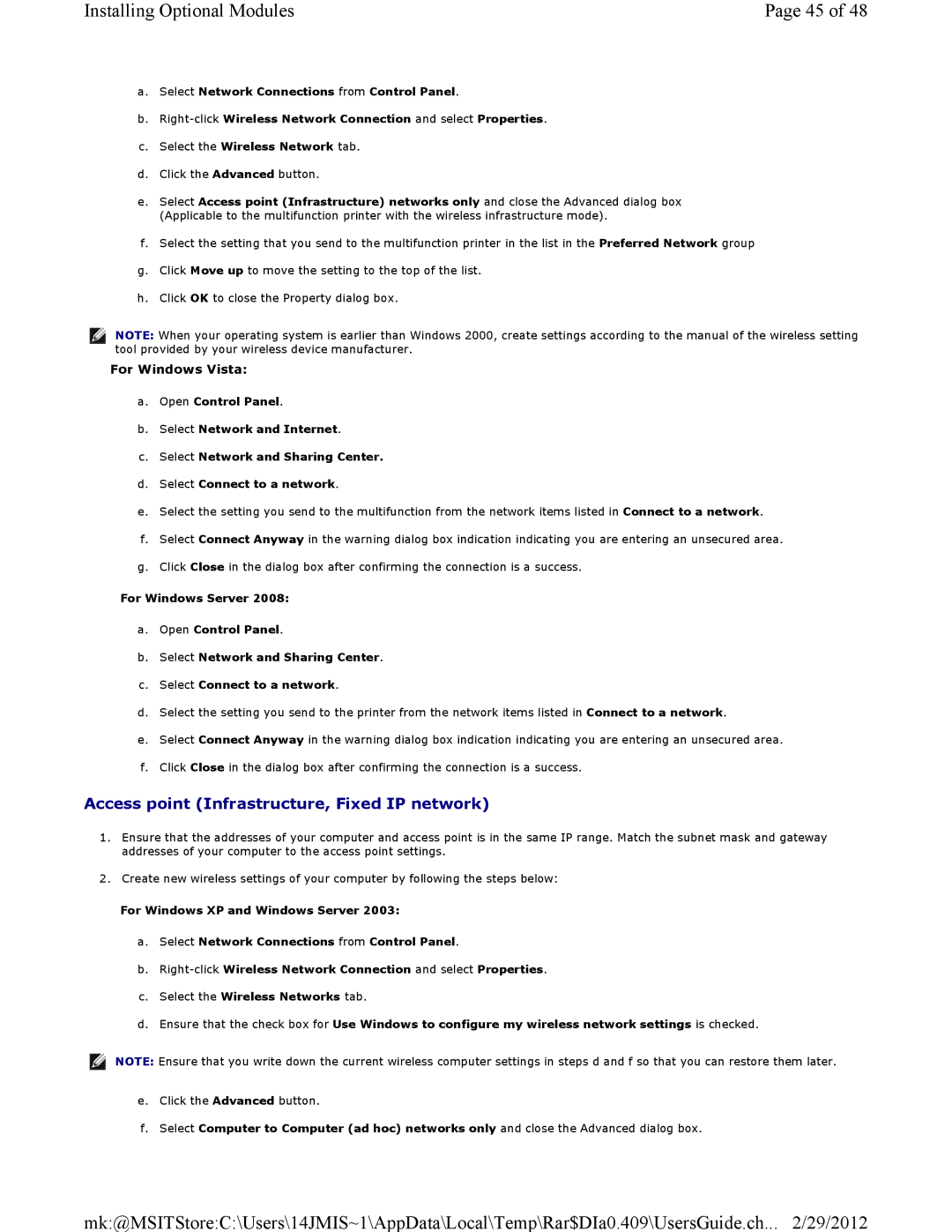 Dell 3115CN manual Access point Infrastructure, Fixed IP network 