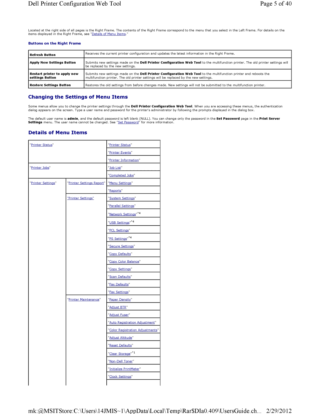 Dell 3115CN manual Changing the Settings of Menu Items 