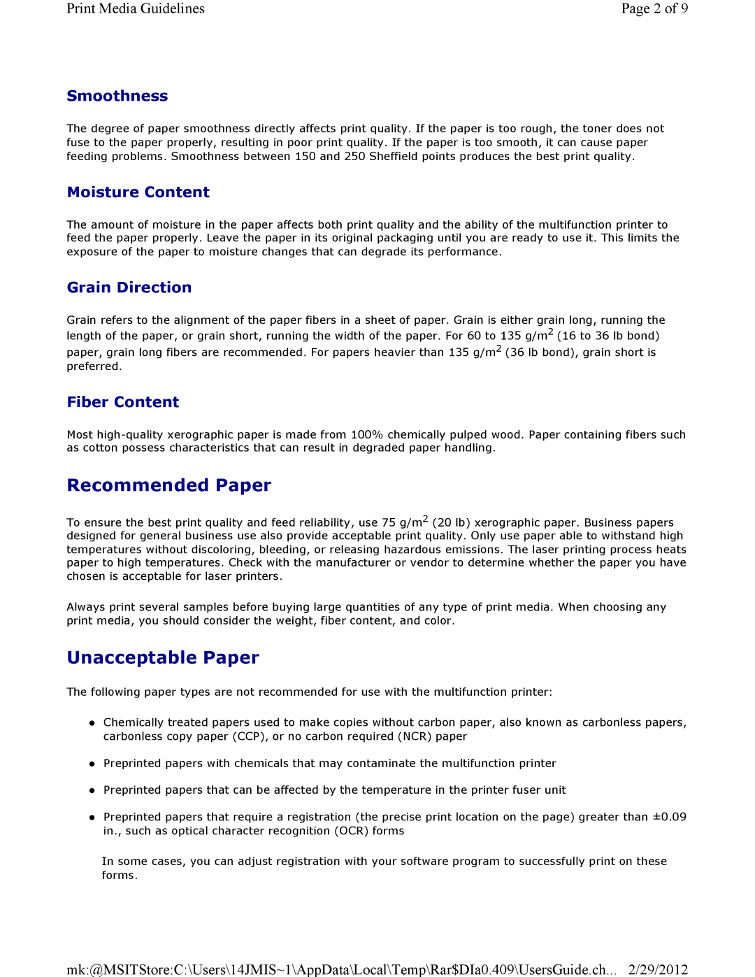 Dell 3115CN manual Recommended Paper, Unacceptable Paper 