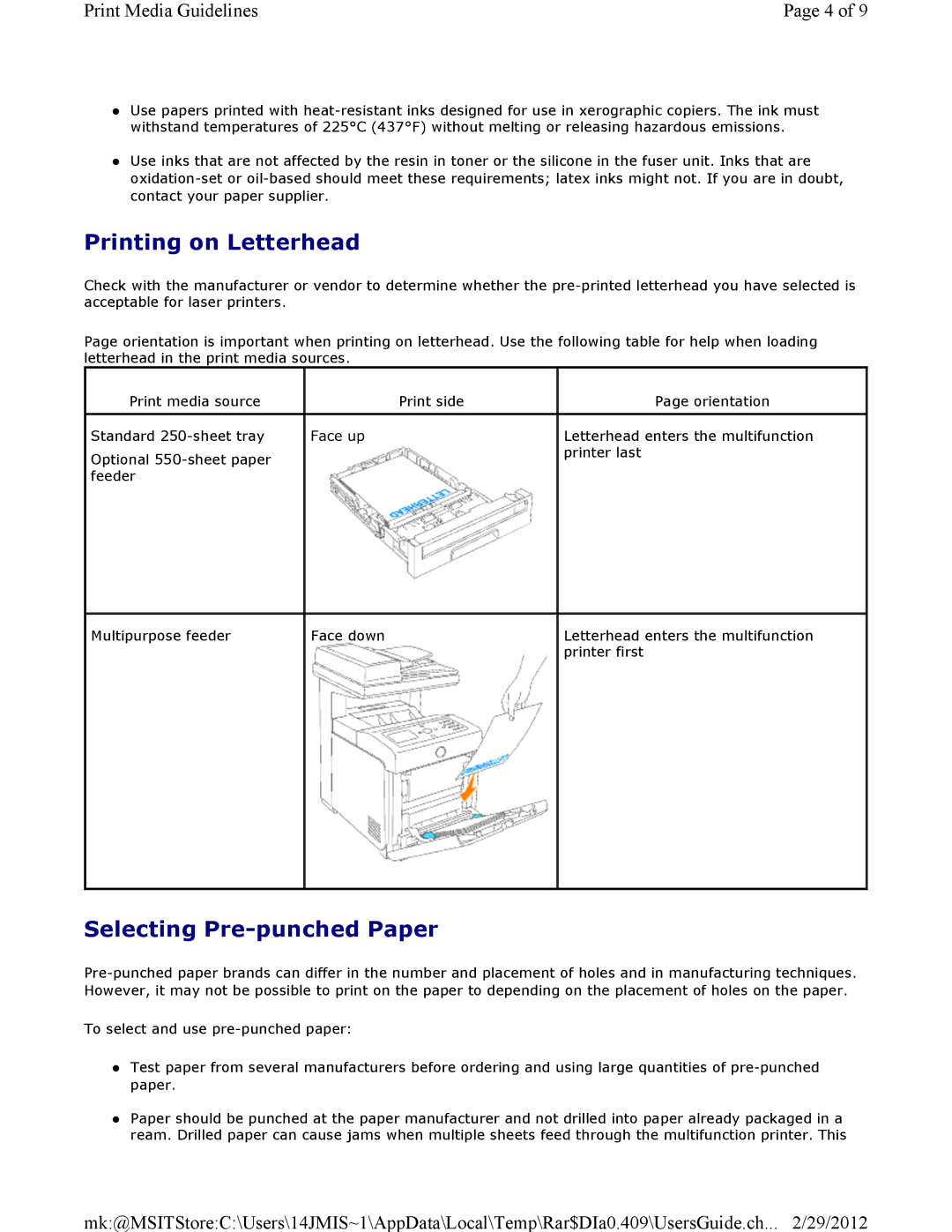 Dell 3115CN manual Printing on Letterhead, Selecting Pre-punched Paper 