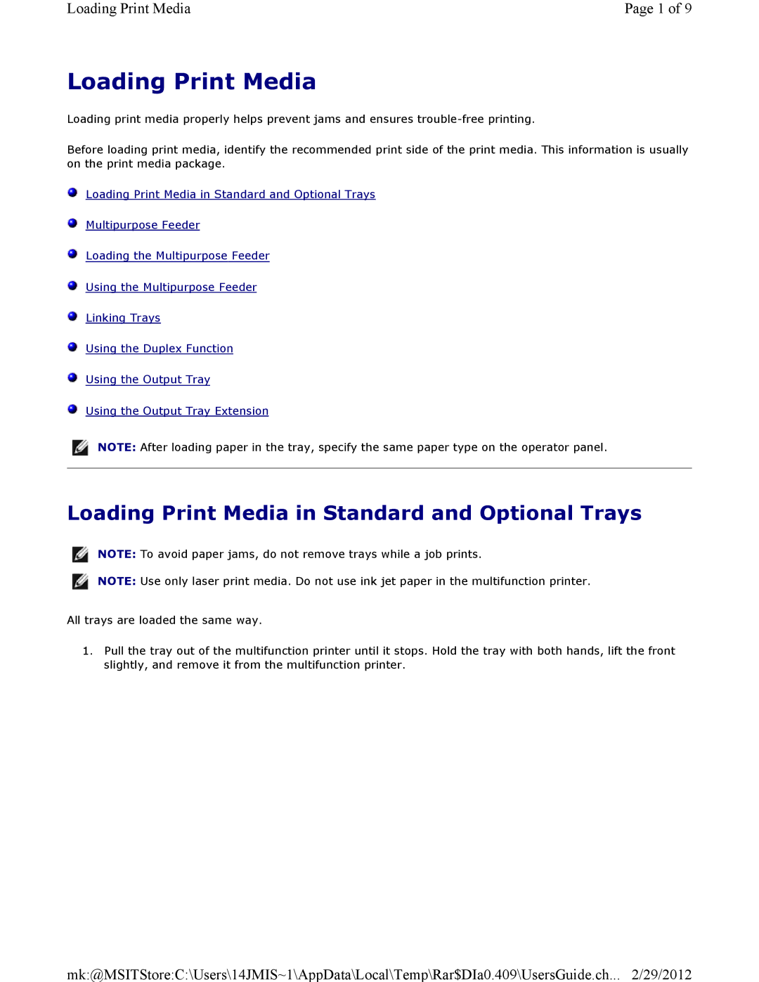 Dell 3115CN manual Loading Print Media in Standard and Optional Trays 