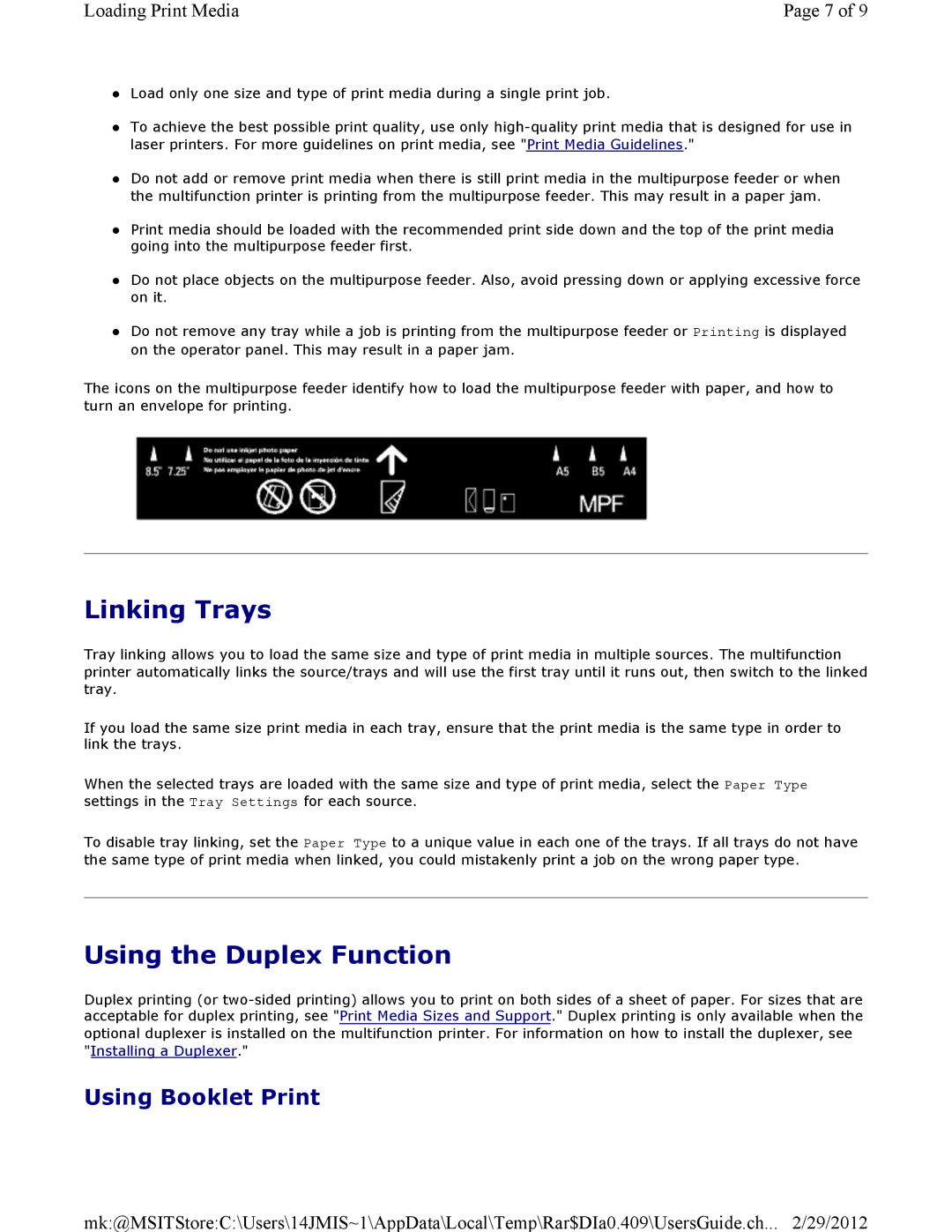 Dell 3115CN manual Linking Trays, Using the Duplex Function, Using Booklet Print 