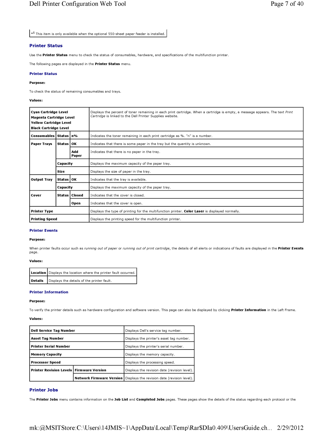 Dell 3115CN manual Printer Status 