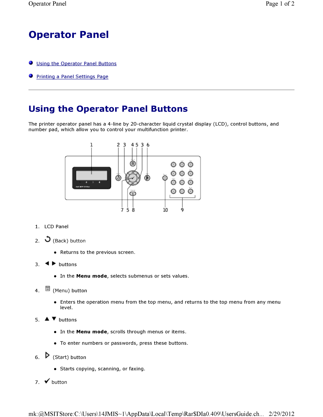 Dell 3115CN manual Using the Operator Panel Buttons 