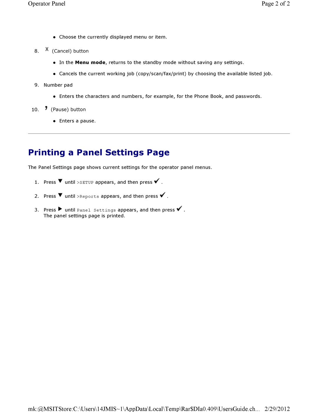 Dell 3115CN manual Printing a Panel Settings 