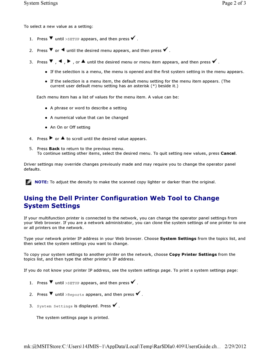 Dell 3115CN manual System Settings 