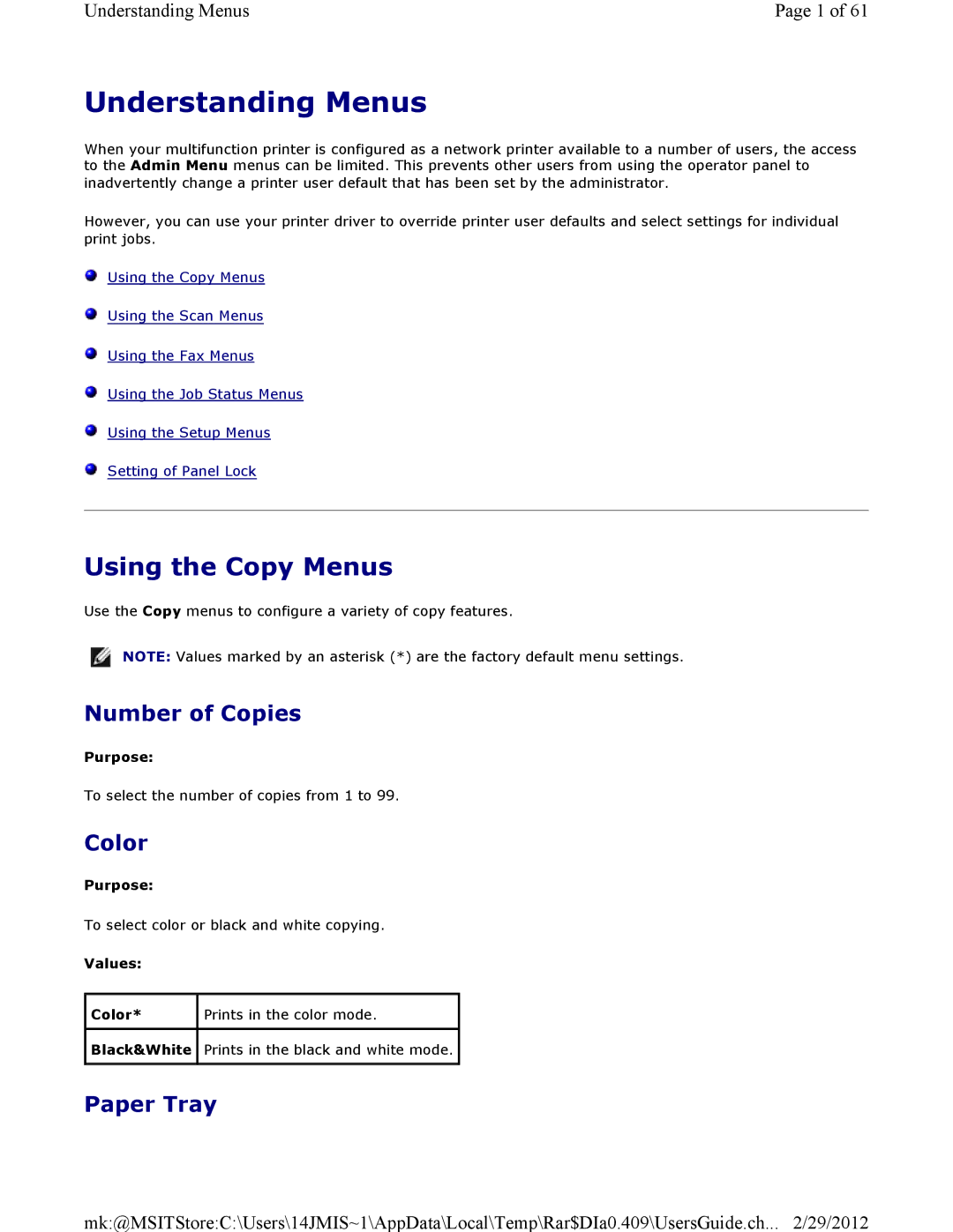 Dell 3115CN manual Understanding Menus 