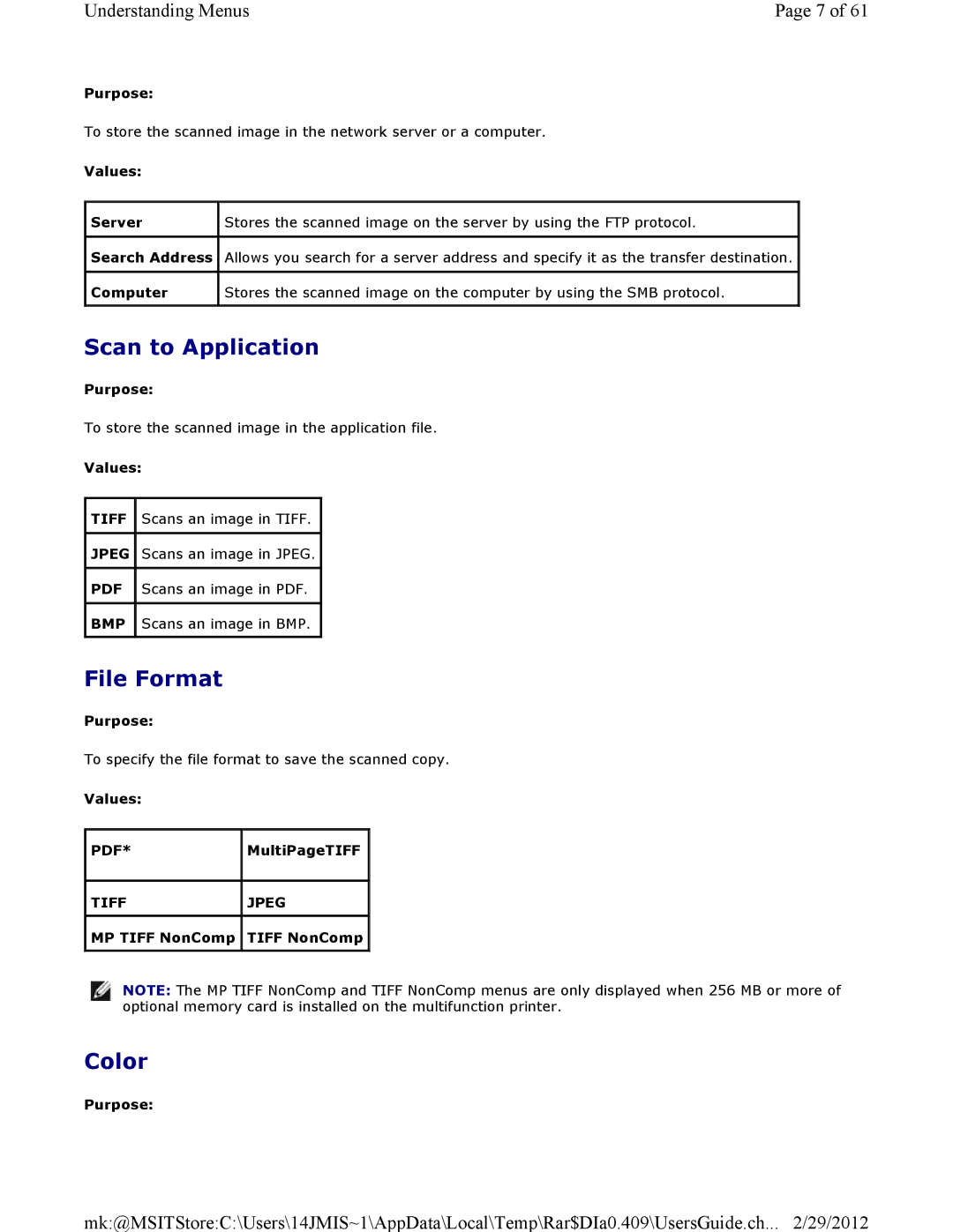 Dell 3115CN manual Scan to Application, File Format, Color 