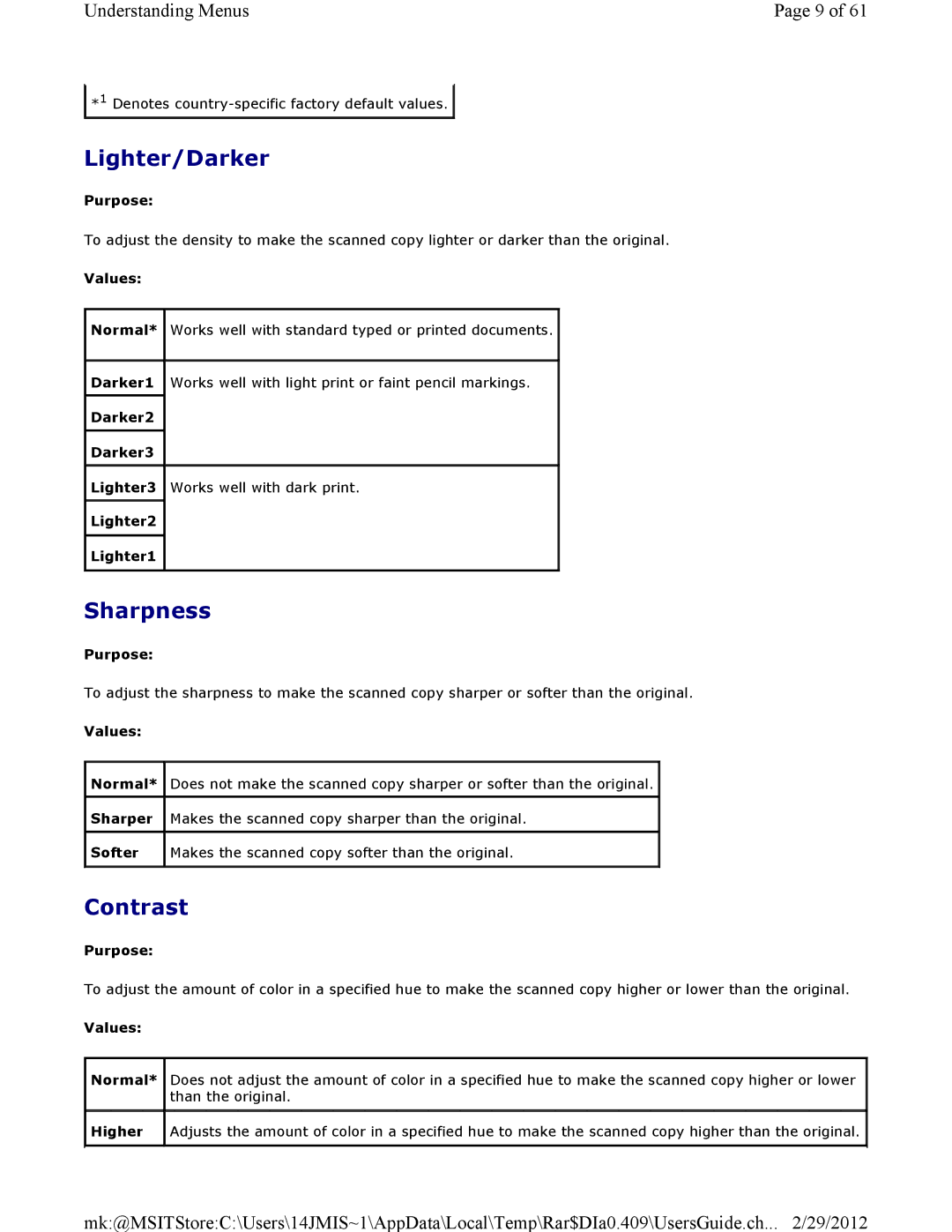 Dell 3115CN manual Lighter/Darker, Sharpness, Contrast 