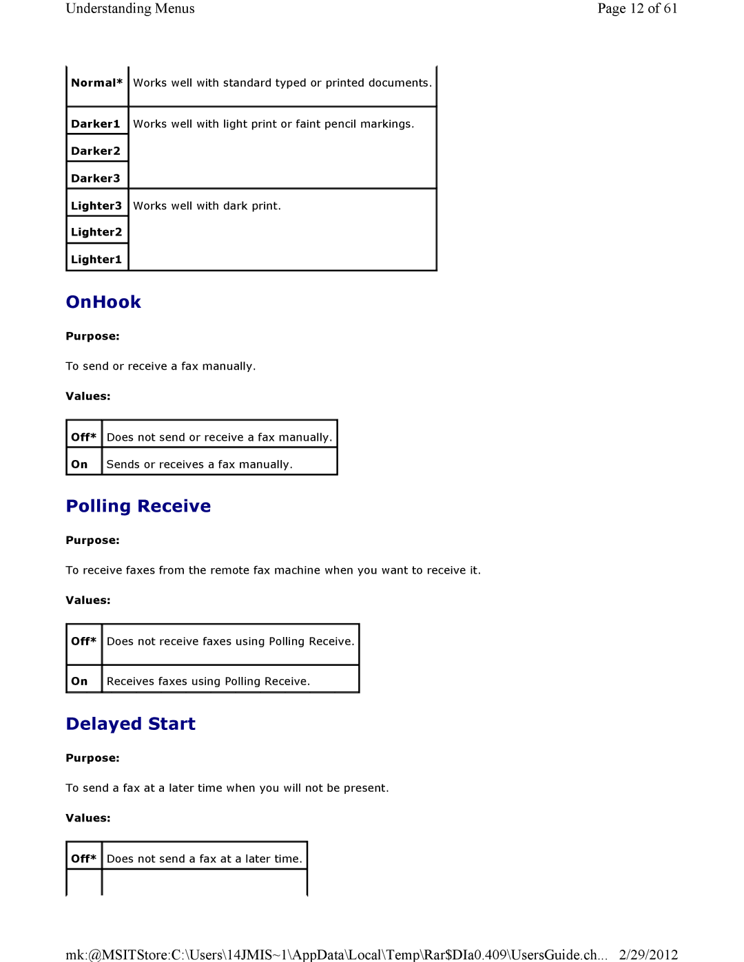 Dell 3115CN manual OnHook, Polling Receive, Delayed Start 