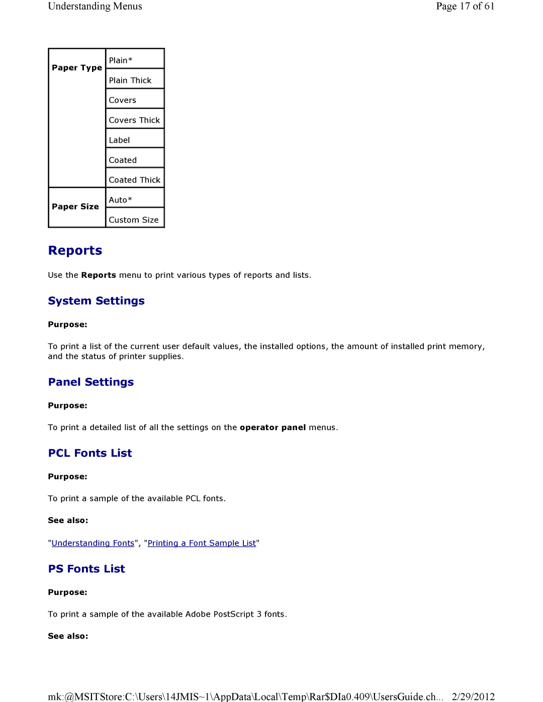 Dell 3115CN manual Reports, System Settings 