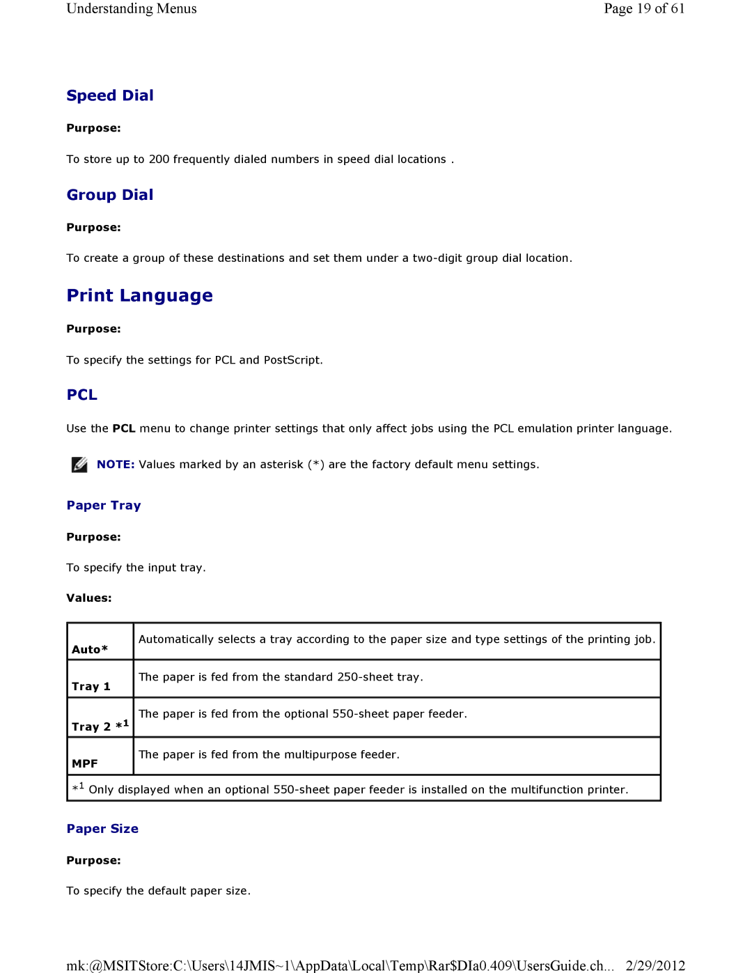 Dell 3115CN manual Print Language, Paper Tray, Paper Size 