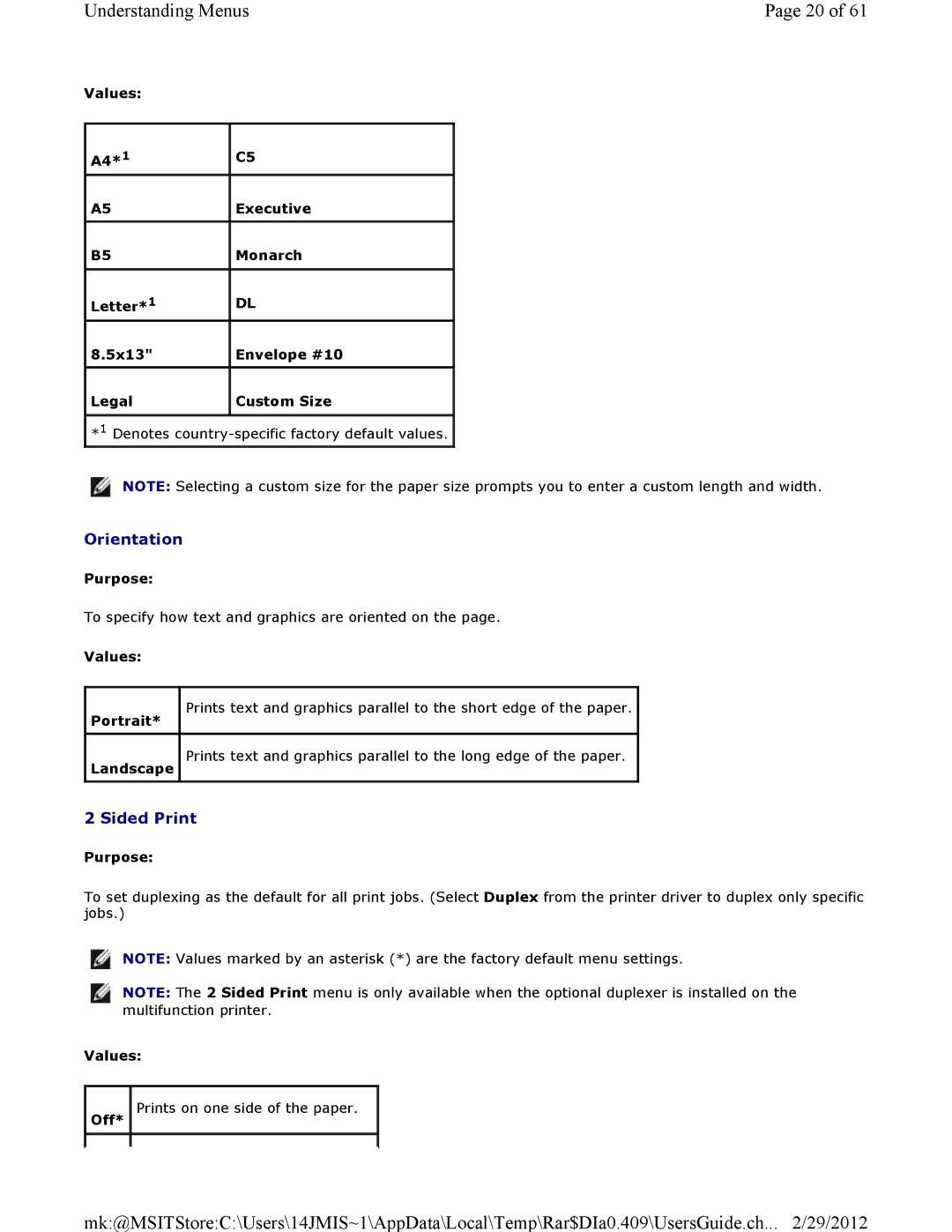 Dell 3115CN manual Orientation, Sided Print 