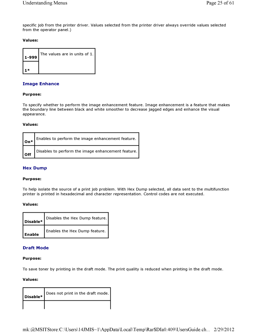 Dell 3115CN manual Image Enhance, Hex Dump, Draft Mode 