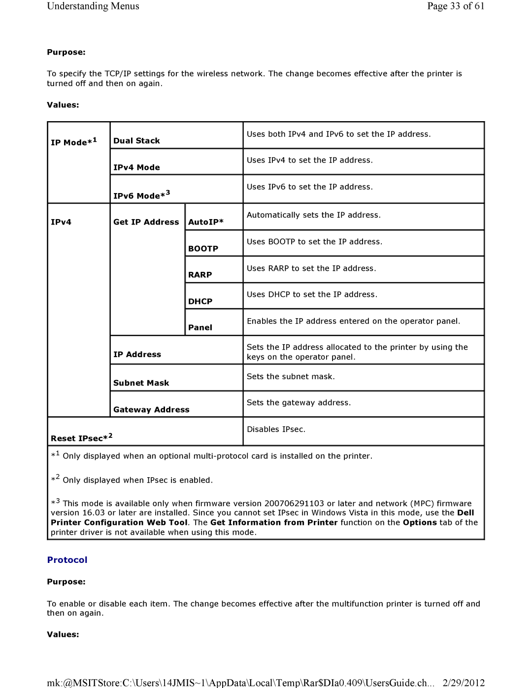 Dell 3115CN manual Protocol 