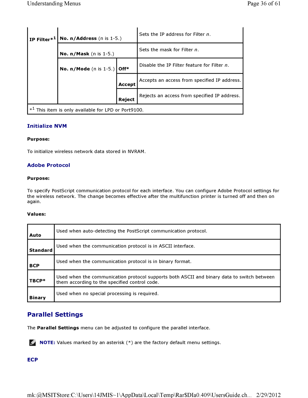 Dell 3115CN manual Parallel Settings 