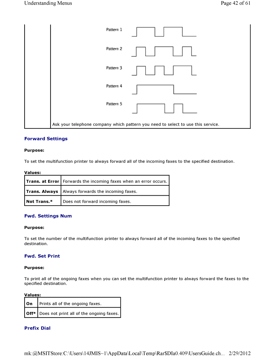 Dell 3115CN manual Forward Settings, Fwd. Settings Num, Fwd. Set Print, Prefix Dial 